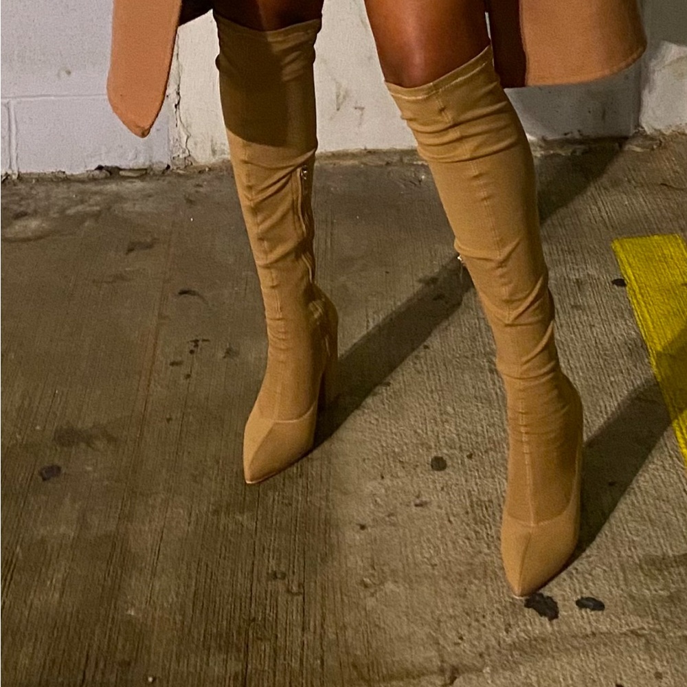 Nude knee high boots